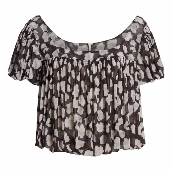 Free People Meg’s leopard print crop top black pink bubble hem mesh size XS - Picture 5 of 12